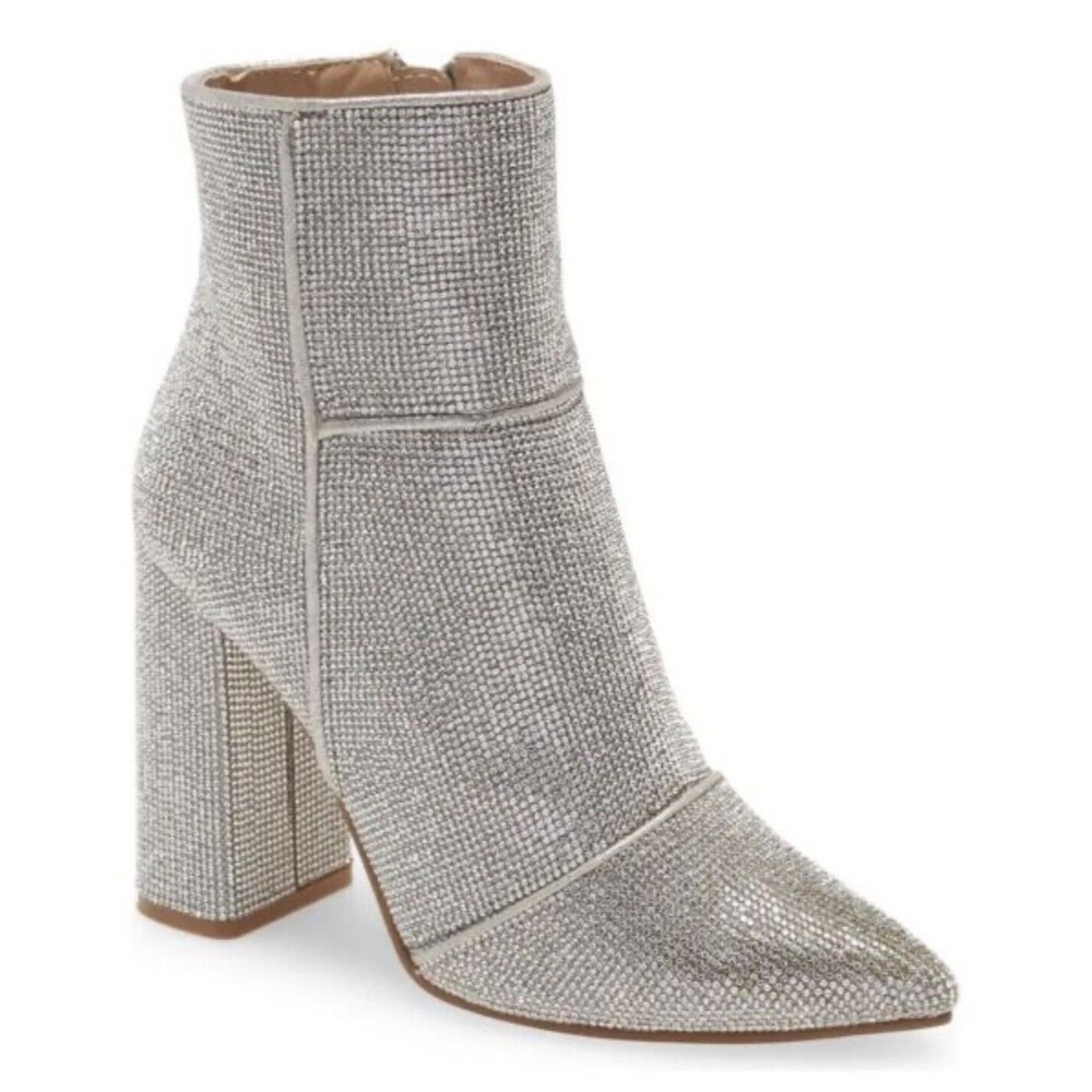Steve Madden Silver Crystal Embellished Block Heel Ankle Boots